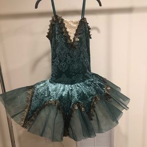 Emerald green, velvet dress with a ballerina tutu.